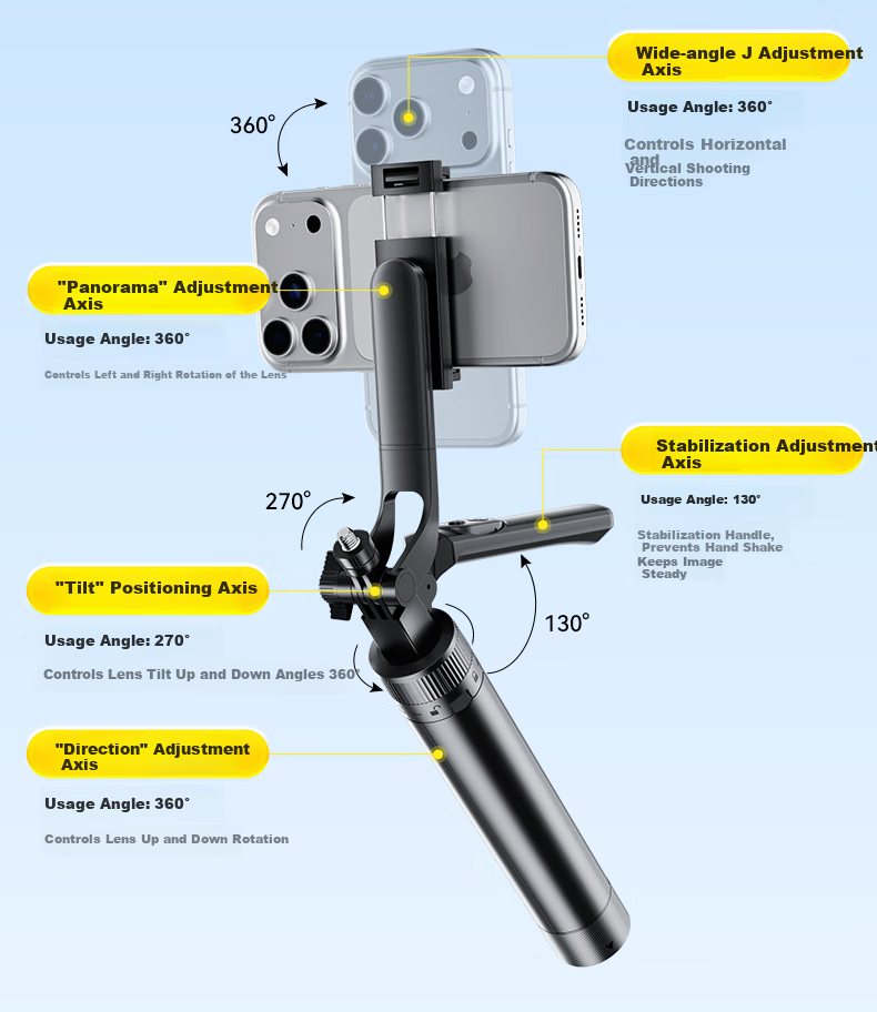 Zhiguozhe Dual-Light Selfie Stick Travel Compact Portable Phone Holder 360-Degree Rotating Anti-Shake Automatic Tripod Follow Shooting Photography Tool Concert 25