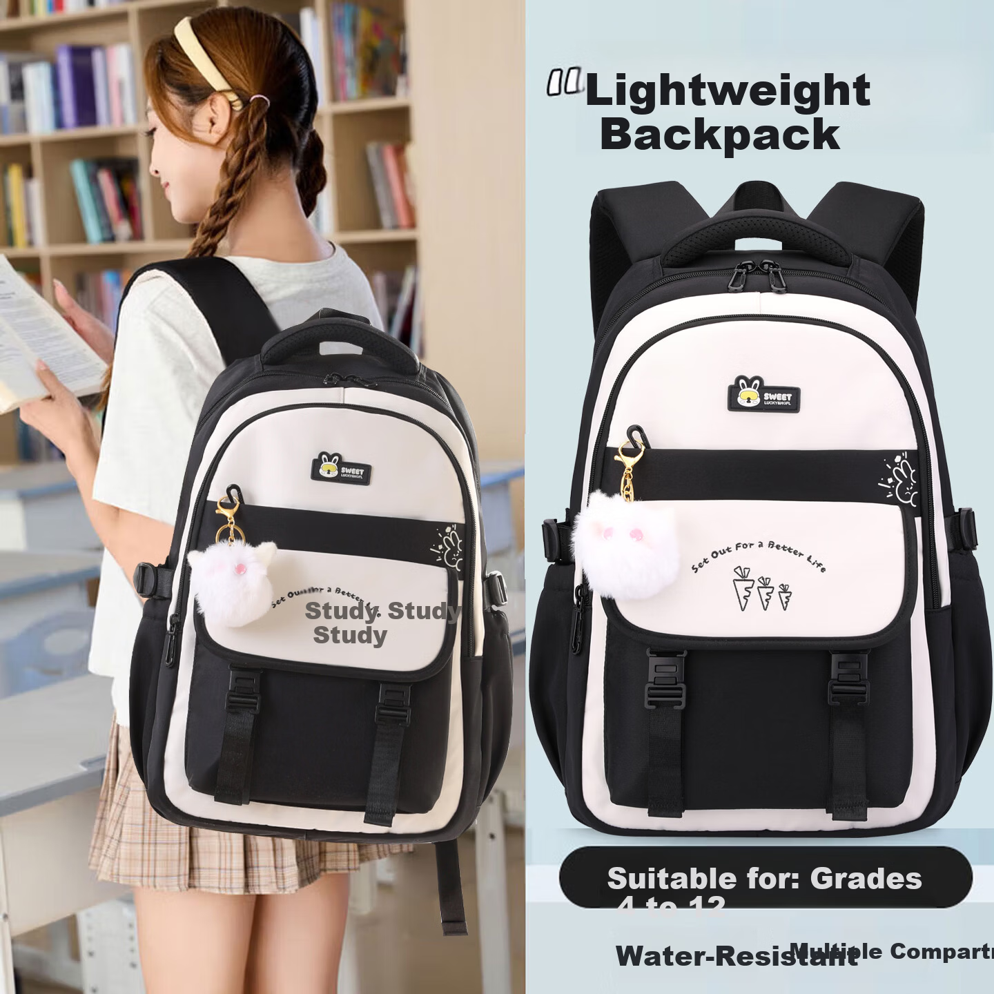 Anyshine Elementary School Backpack for Girls High-Value Large Capacity Lightweight Shoulder Bag for 4th-6th Grade Junior High Students