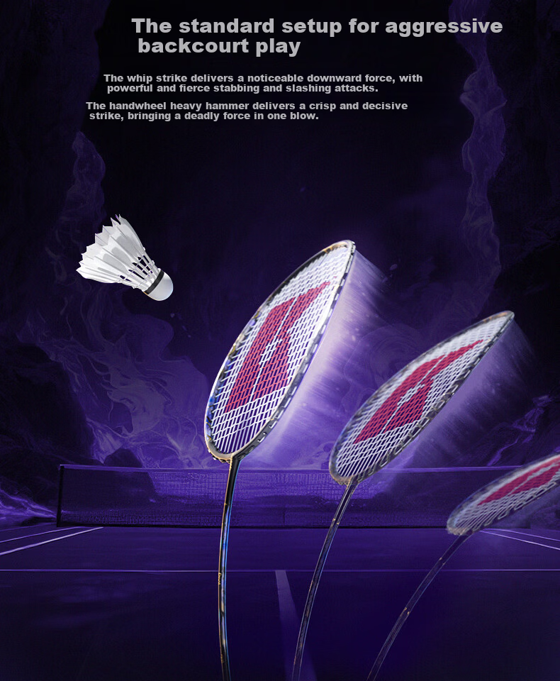 KUMPOO Feather Badminton Racket Demon King Full Carbon 4U Competition Training Durable Shock Absorption Offensive Single Racket Xunfeng Black Gold 4