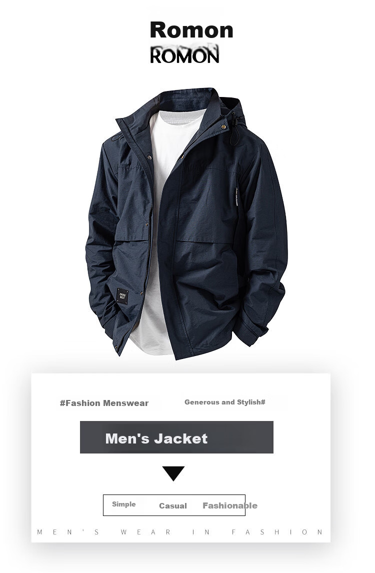ROMON Spring Autumn Fashion Hooded Jacket Men Simple Business Versatile Outdoor Casual Jacket Coat 1