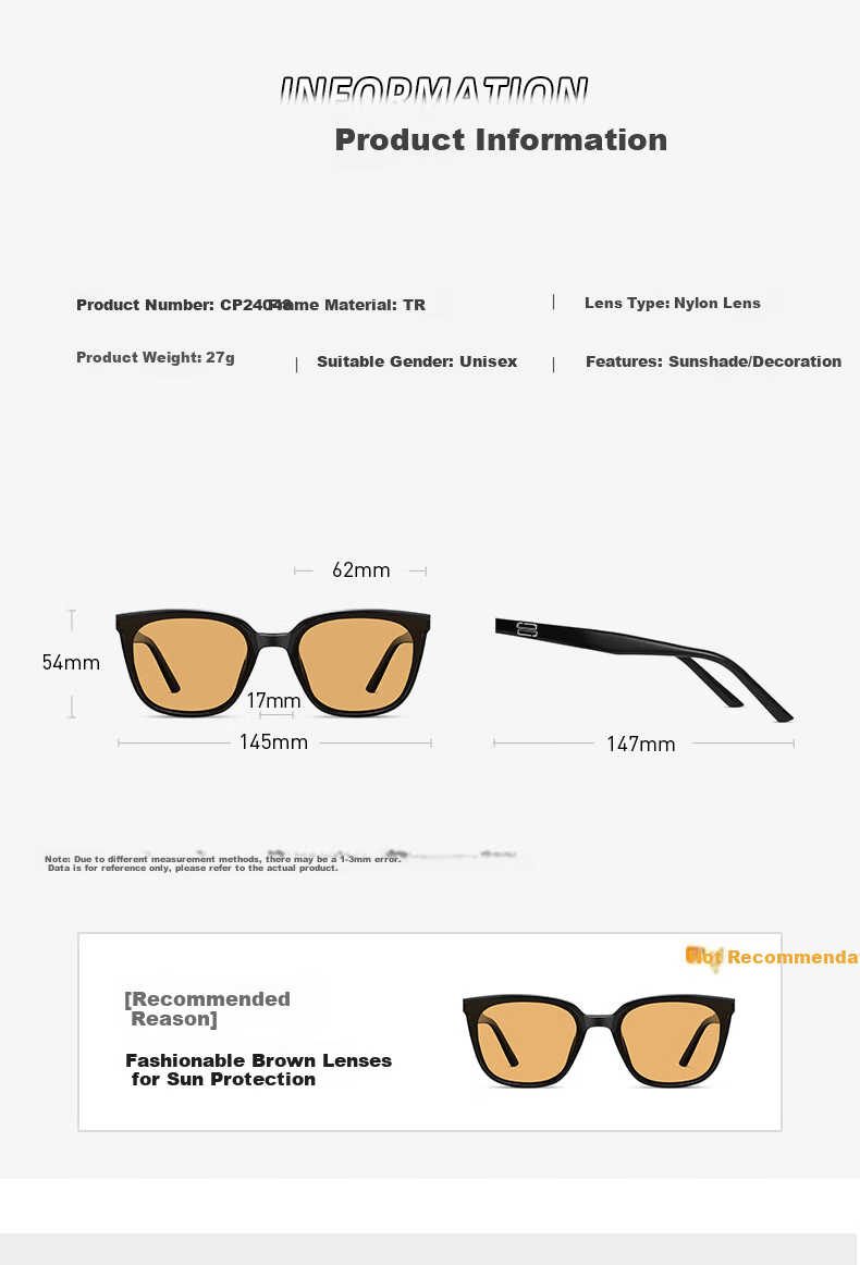 CAPONI Unisex Brown GM Sunglasses Trendy High-End Night Vision Driving UV Protection Large Face 15