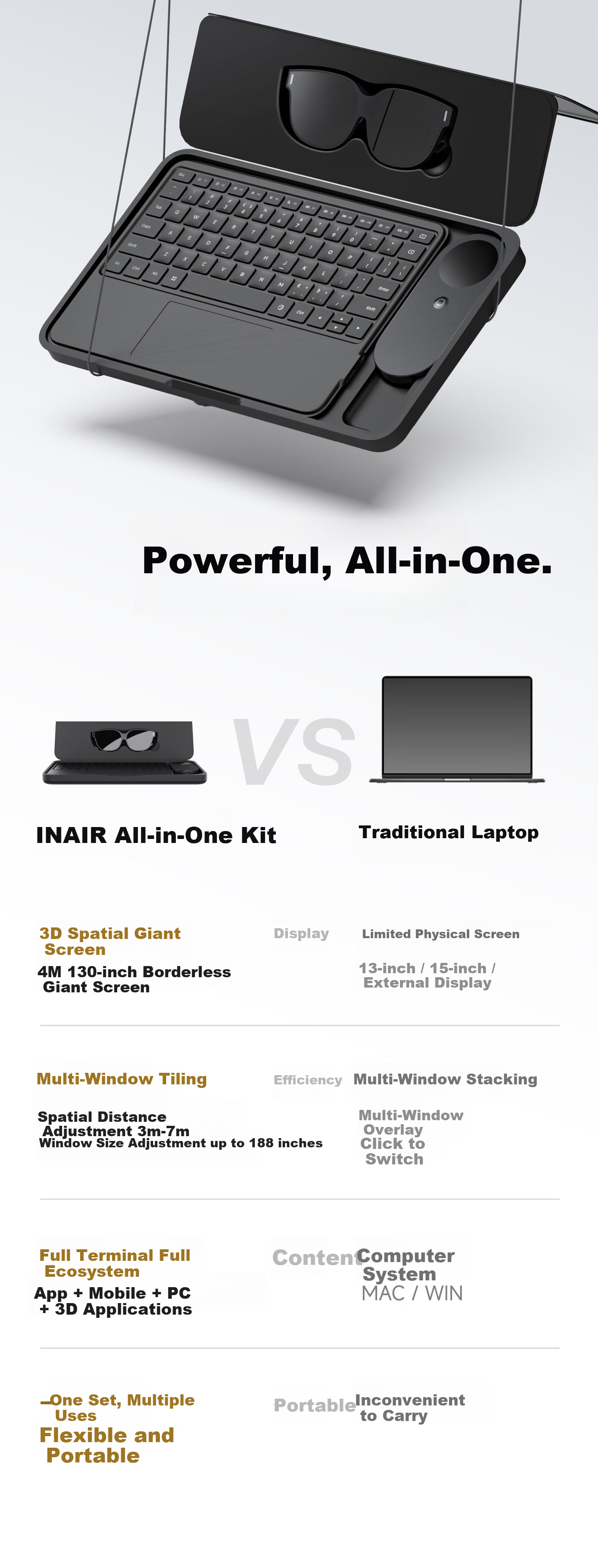 INAIR AI Spatial Computer Office Kit AR Glasses Smart Glasses Wireless PC Streaming 3DoF Spatial Hover (Anti-Dizziness) AI Spatial Computer Office Kit 9