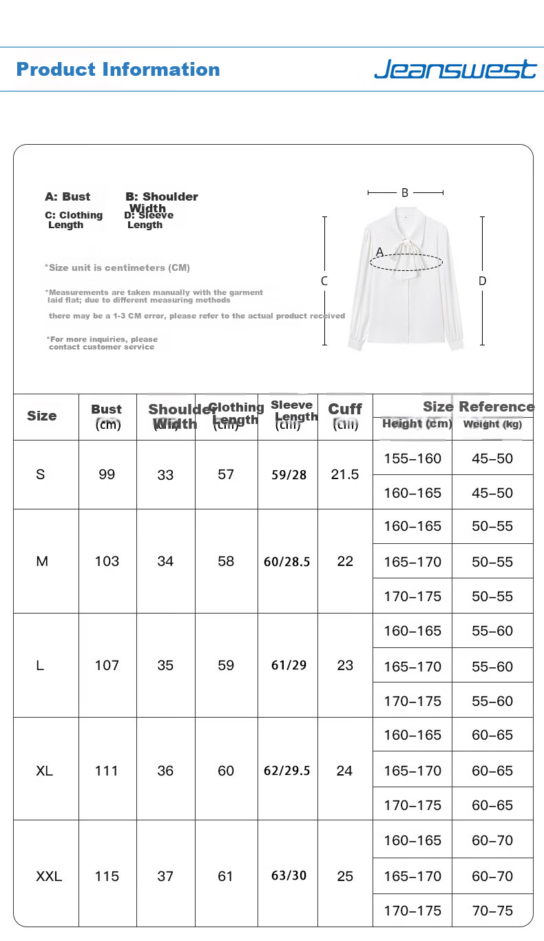 Jeanswest Women's Shirt Spring Summer Ribbon Professional Formal High-Quality Innerwear Interview Commuting White Long Sleeve 2XL 8