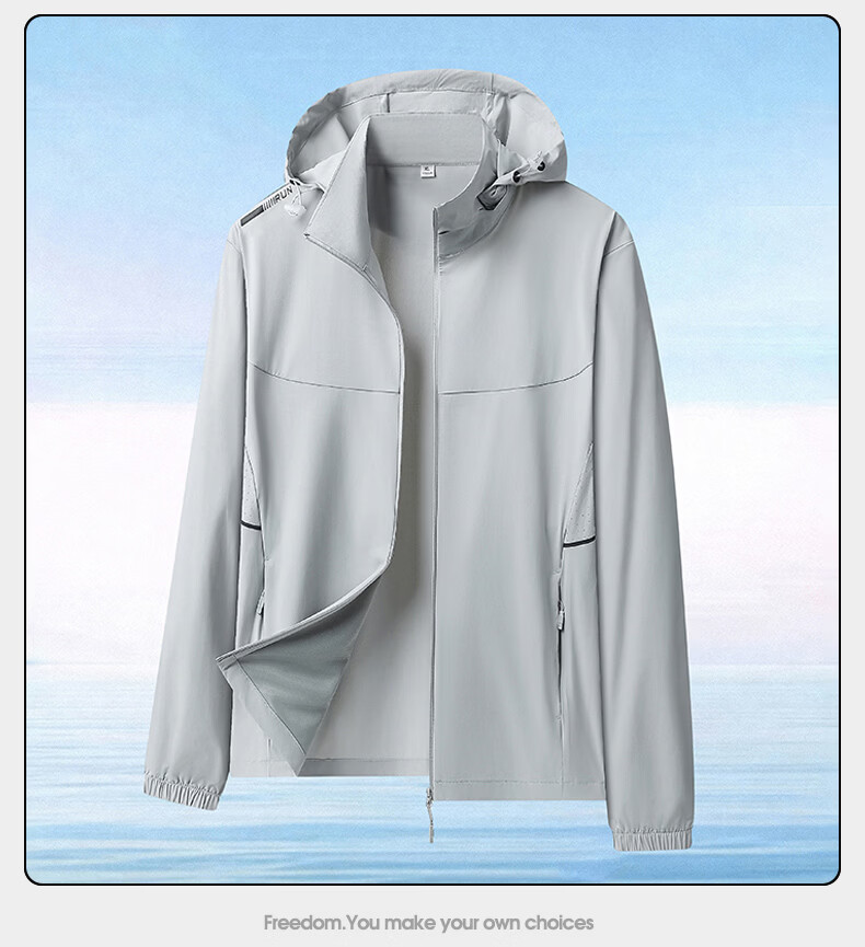 ROMON Men's Summer Thin Ice Silk Quick-Dry Sun Protection Jacket Outdoor Breathable Skin Jacket 9968 Smoke Gray 2XL 20