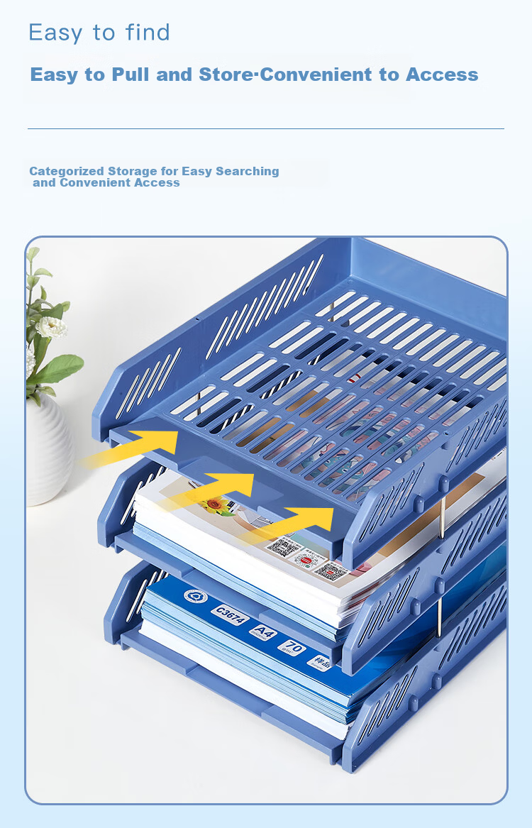 COMIX Three-Layer Hollow Storage File Holder Detachable Assembly File Tray/File Frame/File Rack Durable Office Supplies Blue EB709/B2060 4