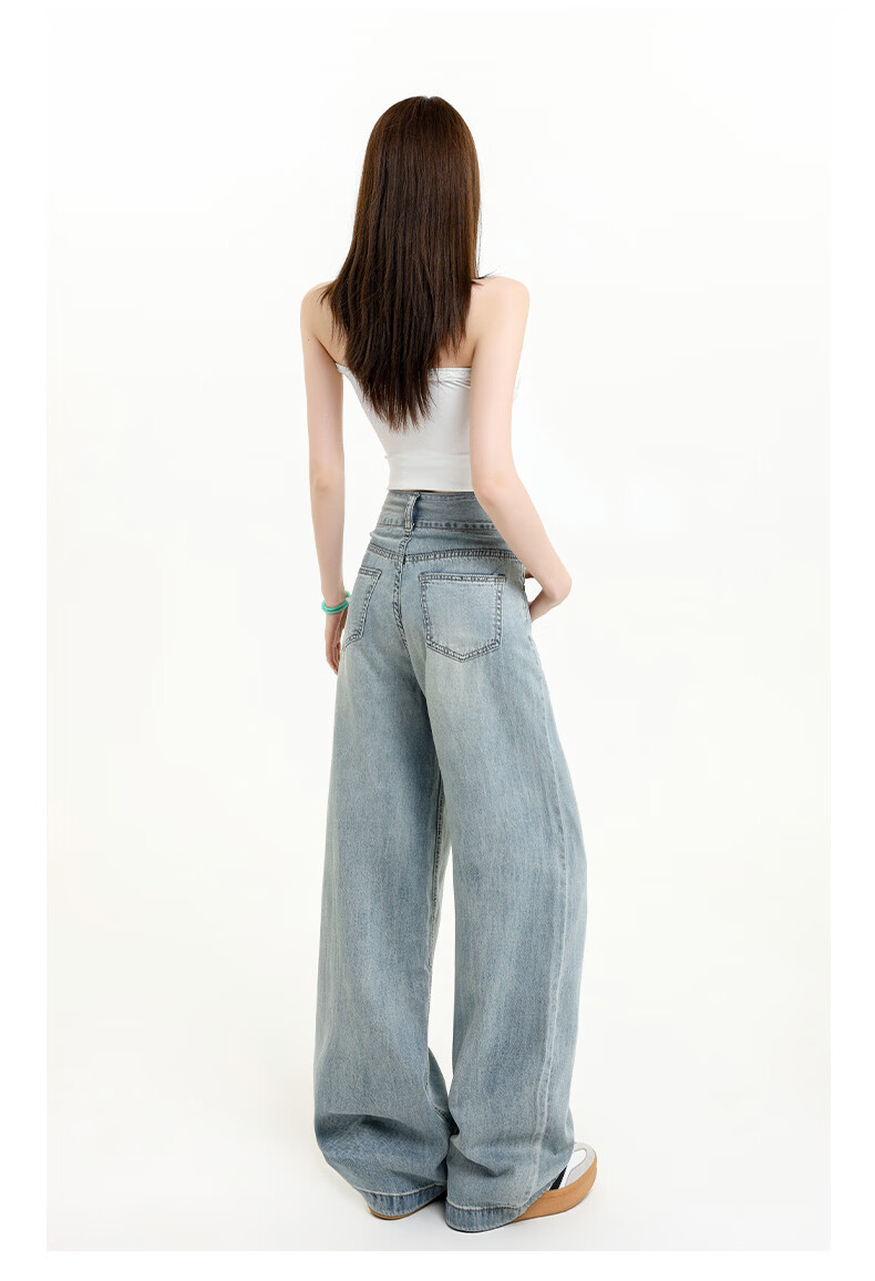 Jeanswest Women's High-Waist Jeans 2026 Spring Summer Lightweight Silky Slim Fit Wide-Leg Denim Pants Blue XL 23