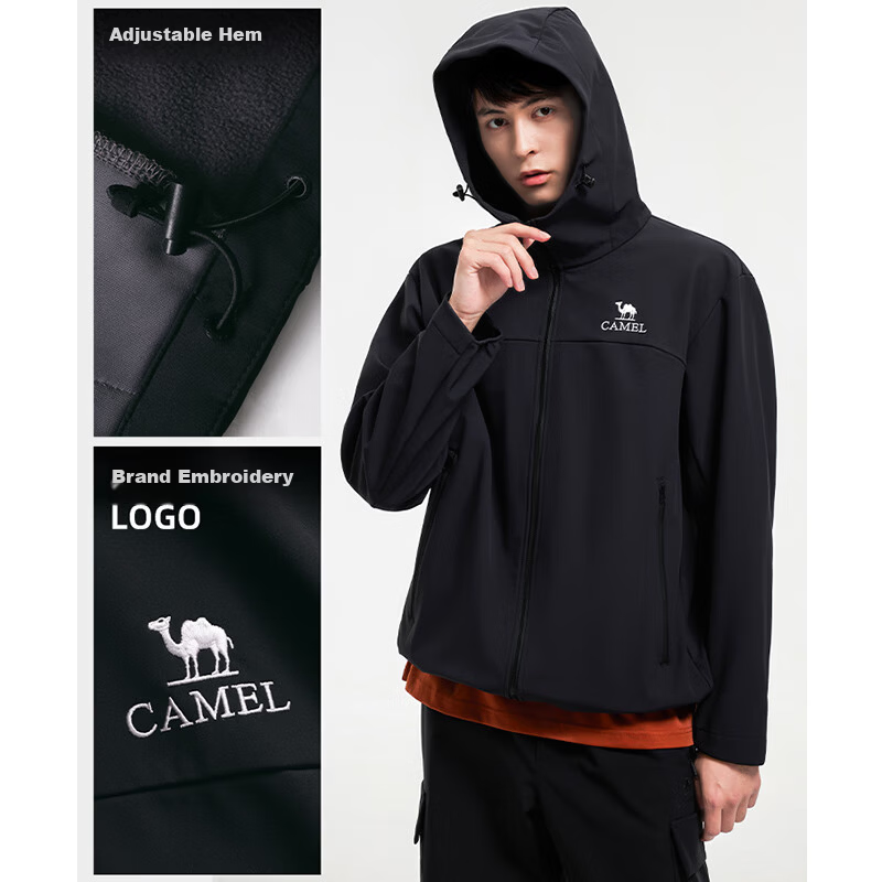 CAMEL Outdoor Softshell Jacket Women 2025 New Spring Autumn Fleece Windproof Hooded Warm Jacket Men G177