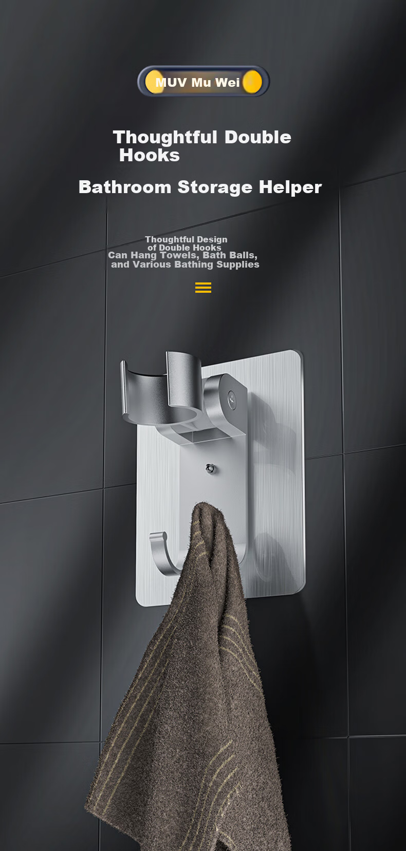 Muvi Shower Head Holder, No Drilling Required, Fixed Shower Head Mount, Shower Hose Base, Bathroom Wall-Mounted Handheld Shower Head Bracket 6