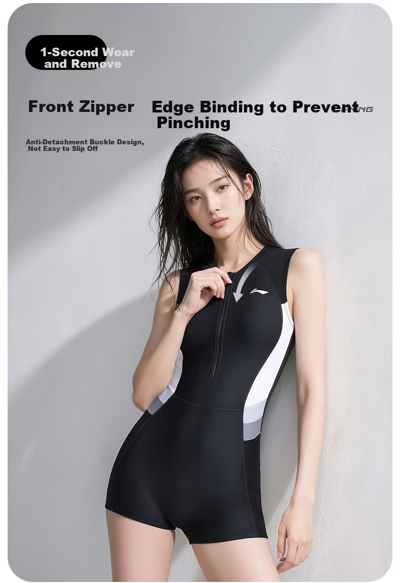 LI-NING Women's Premium Racing Swimsuit Professional Conservative Swimwear with Swim Cap Set 8
