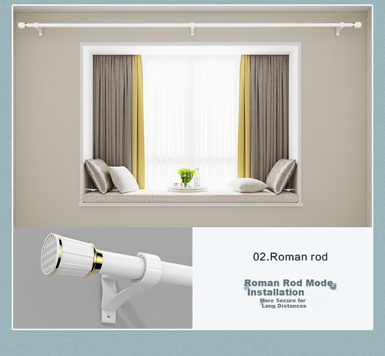 Mercury Home Textiles No-Drill Telescopic Roman Curtain Rod Single Rod Gray 1.1~1.9m 5