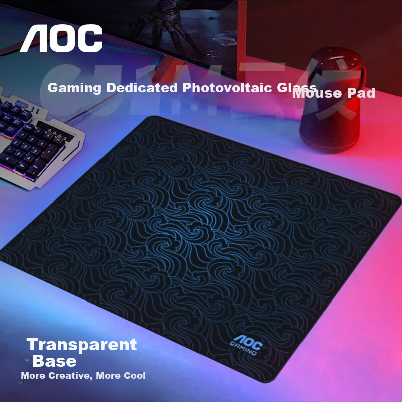 AOC G51M/93 Cloud Pattern Photovoltaic Glass Film Professional Gaming Mouse Pad Small and Medium Size 360*300*3mm Black Computer Office Keyboard Desk Mat