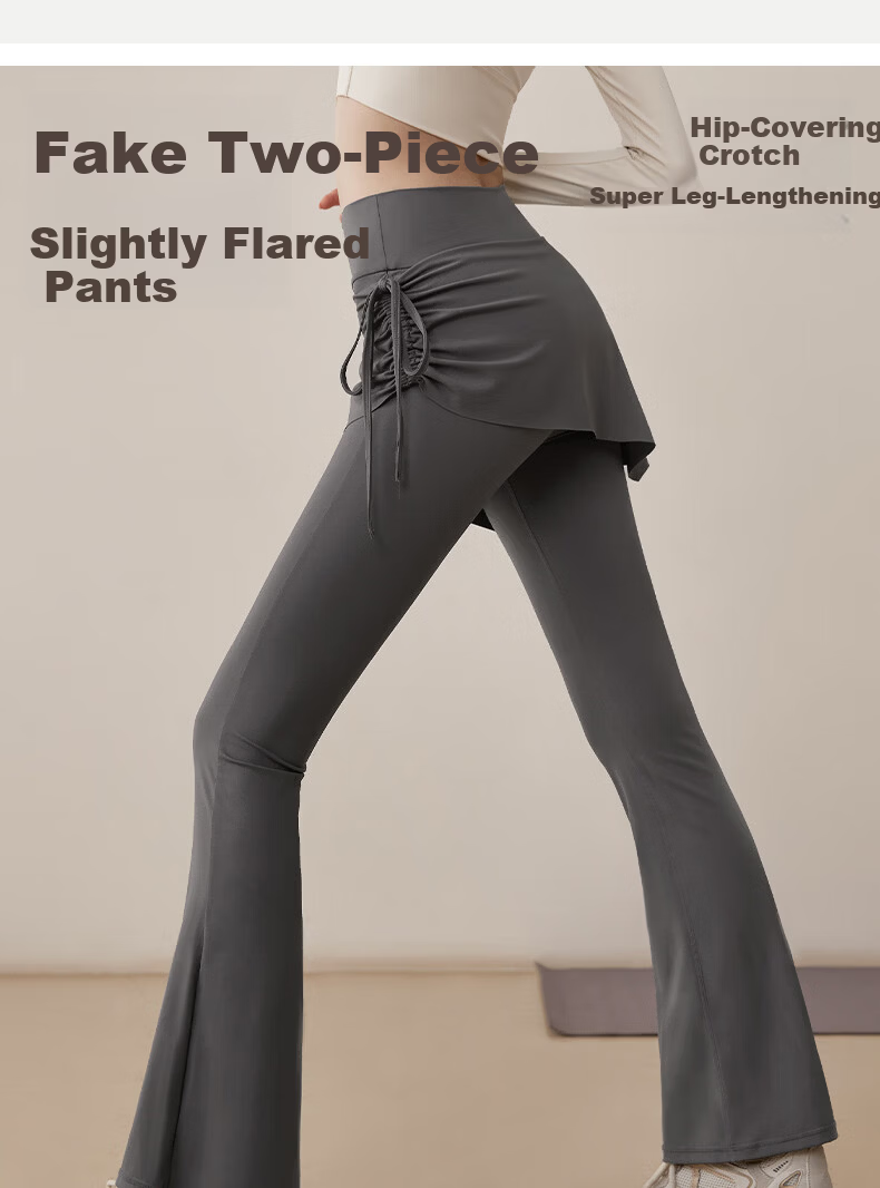 Free Style Faux Two-Piece High-Waist Slimming Yoga Pants for Women, Hip-Covering, Anti-Exposure Pilates Running Fitness Flared Skirt Pants 2
