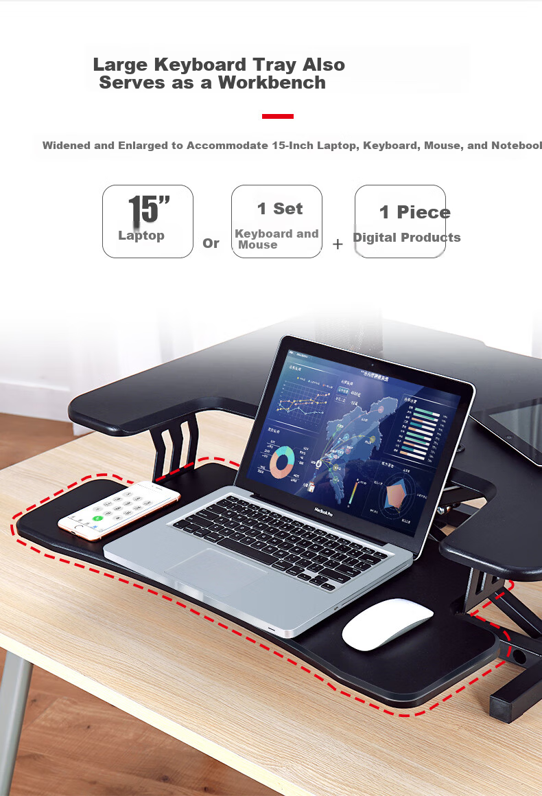 ECOLUS Height Adjustable Desk, Computer Desk, Standing Desk with Lift Support, Dual-Layer Workstation for Standing Office Use, LST05BK 7