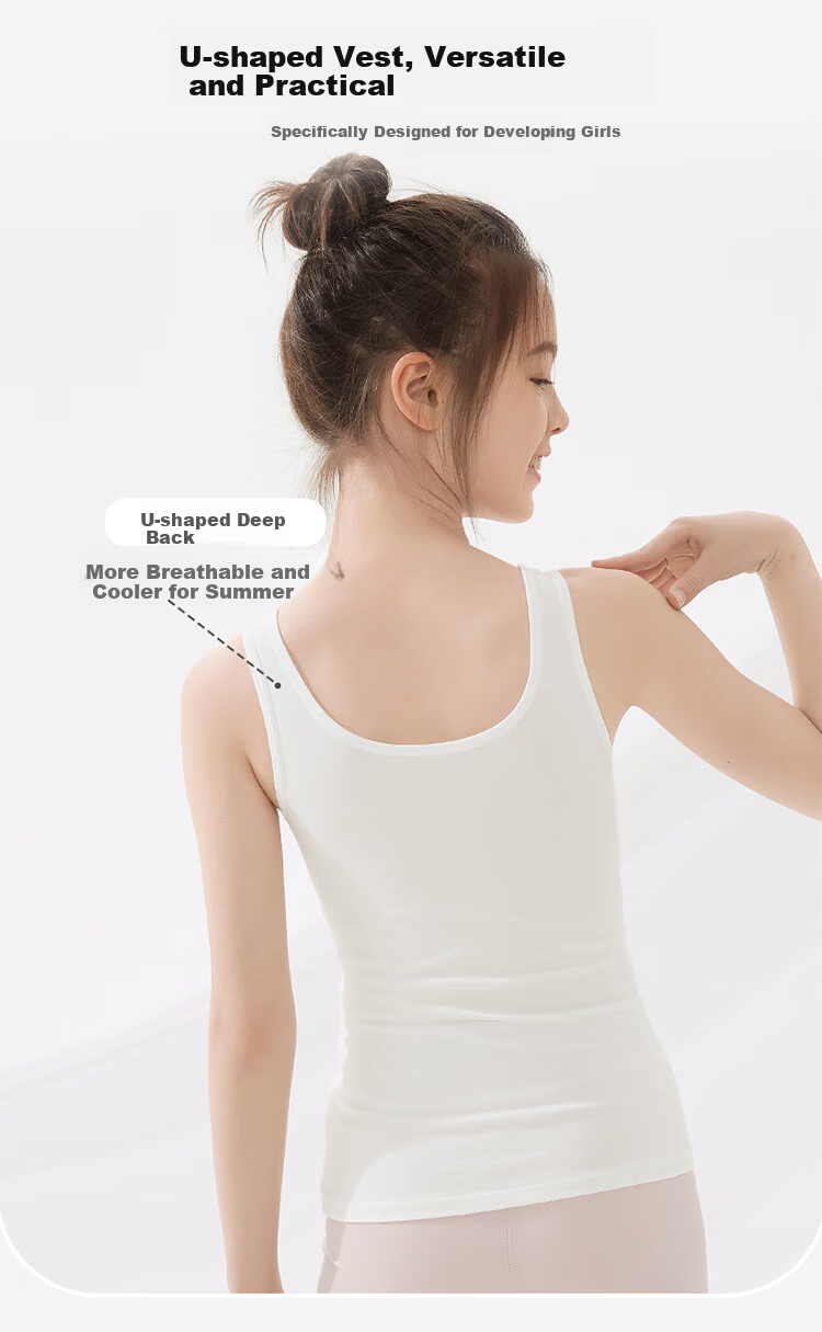 GUJIN Girls' Developmental Cotton Vest, Lightweight Breathable Thin Cotton Undershirt for Elementary School Girls, Anti-Bulge Innerwear, 2-Pack 9