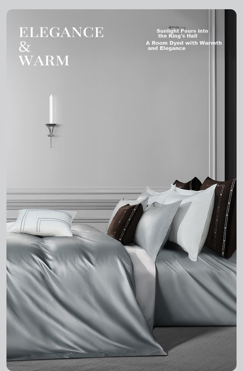 Kang'erxin Five-Star Hotel Bedding A-Class 60-Count Pure Cotton Sateen Simple Four-Piece Set Cotton Duvet Cover Gray 1.5m Bed 4