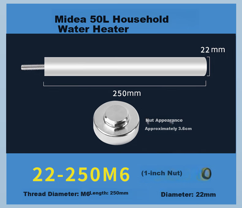 Gusentech Compatible Magnesium Rod for Midea Electric Water Heater 60L Household Water Heater Magnesium Anode Rod 60 Liters Universal Scale Removal Accessory Original Quality with Nut Included 2
