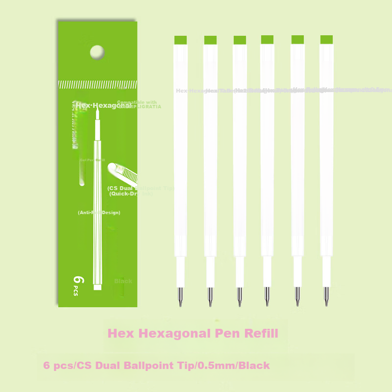 Class 3-2 Hexagonal 0.5mm Gel Pen Refills CS Tip 6-Pack
