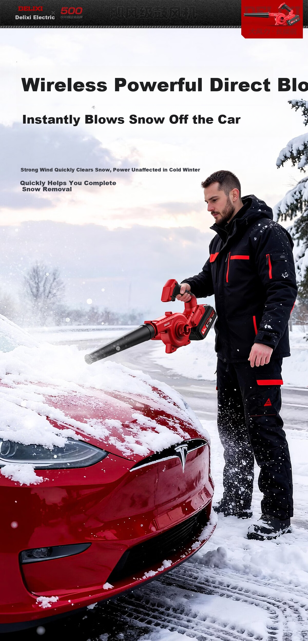 Delixi Electric Lithium Battery Blower High-Power Fan Industrial Dust and Snow Blower Turbo Fan Blower 14