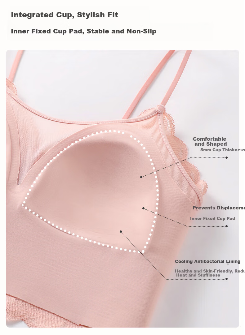 Manifen Floral Lace Padded Bra Women's Camisole Vest New Back-Slimming Bra Sleeveless Outerwear Base Shirt 5
