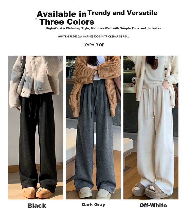 FitonTon Women's Glutinous Rice Pants Winter 2025 New Fleece Lined Thickened High Waist Draped Straight Wide Leg Loose Slim Casual Trousers 4