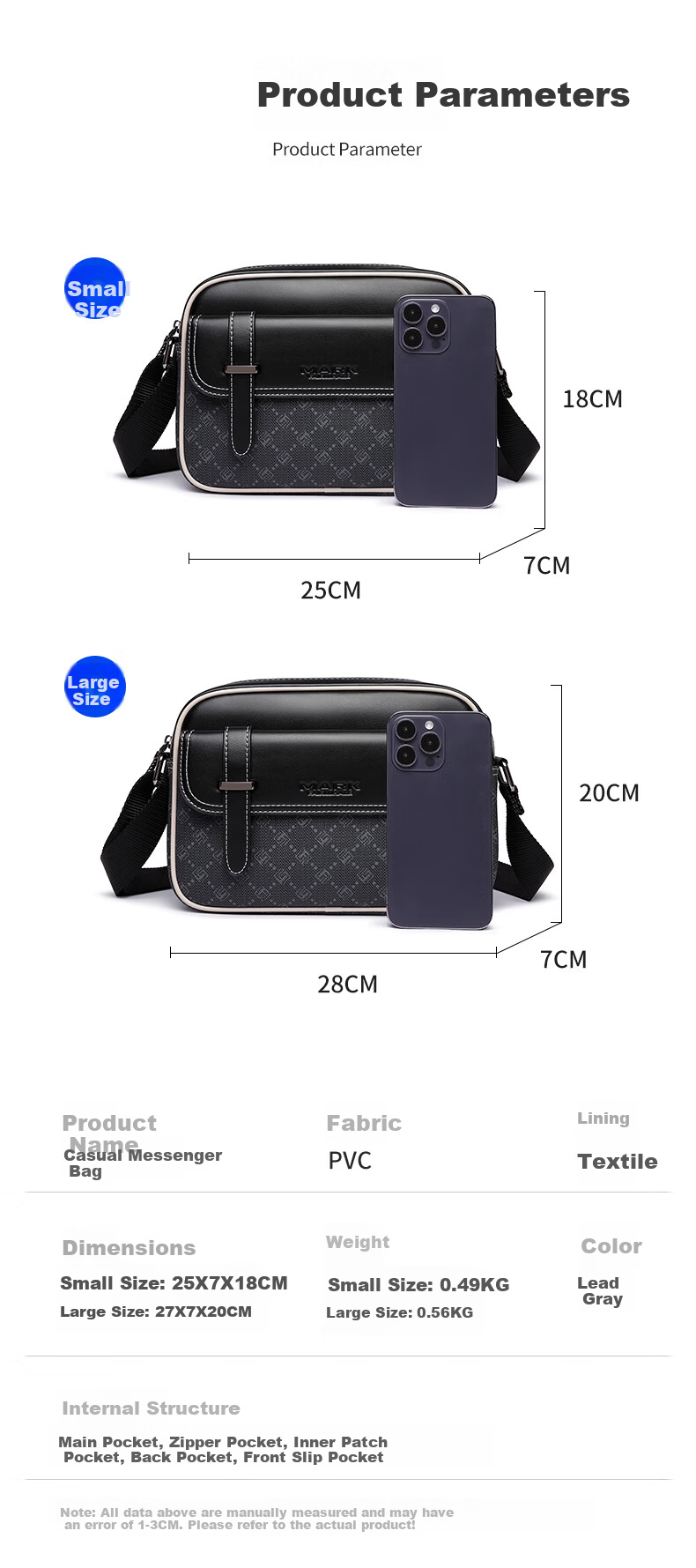 MARK FAIRWHALE Men's Shoulder Crossbody Bag Commuter Chest Bag Fits iPad Casual Fashion Trendy Travel Bag 6