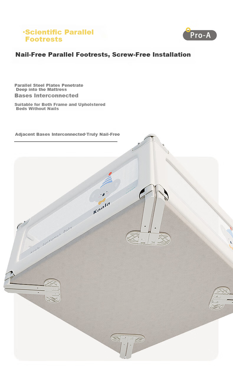 Tommy&Kids A2 Baby Crib Bumper Anti-Fall Guardrail No-Installation Cream White Three-Sided 1.8*2*2 3