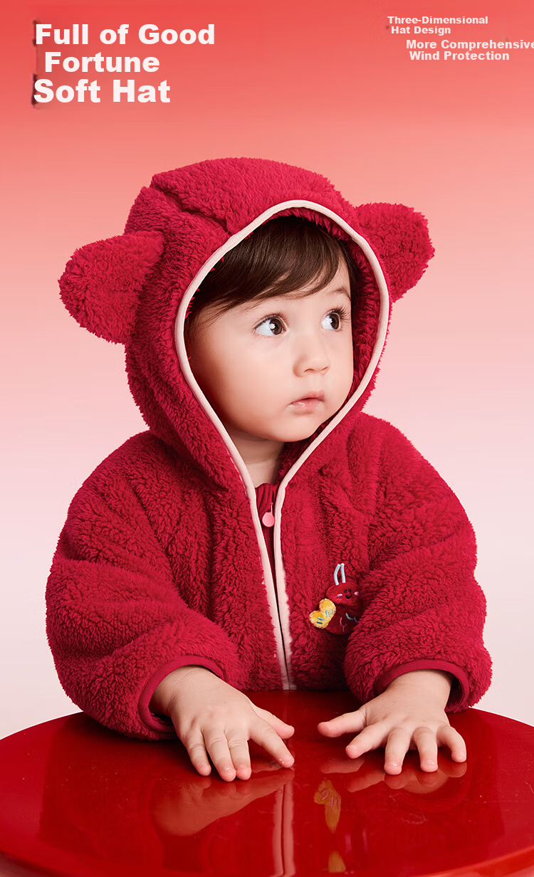 BALABALA 【balaOne】 Baby Toddler One-Piece Autumn Winter Romper Red New Year Greeting Warm Outfit 3