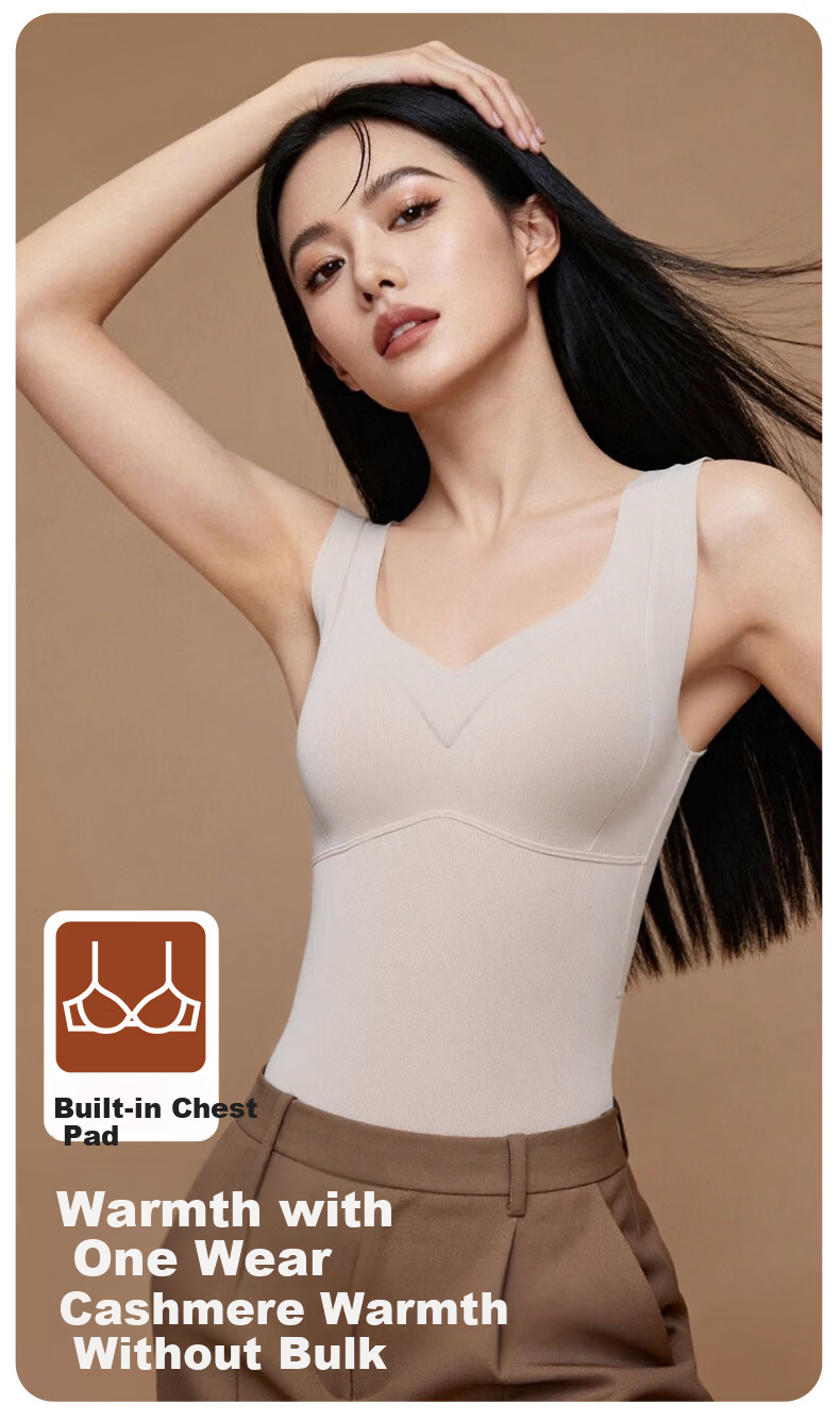 GUJIN Women's Wool-Blend Warm Vest V-Neck with Chest Padding Autumn Winter Thermal Seamless Bra Innerwear 1