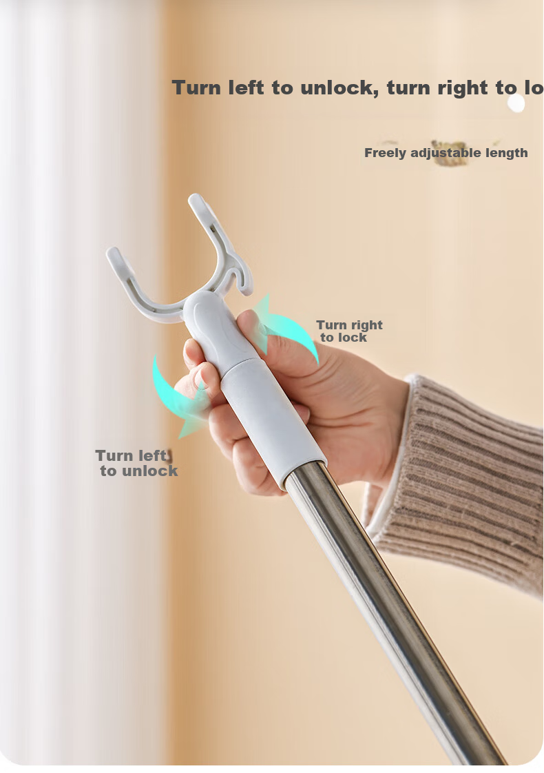 FK Retractable Clothes Drying Rod, No Drilling Required, Extendable Laundry Hanger for Balcony, Five Adjustable Levels, Stainless Steel Indoor Hanging Quilt Drying Tool 7