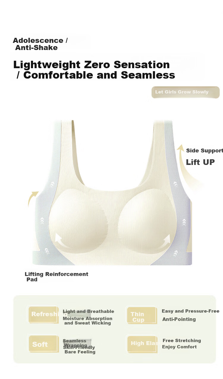 Herbal Original Color [10A Antibacterial] Girls' Sports Bra Shockproof Youth Development Bra for Middle and High School Girls 3