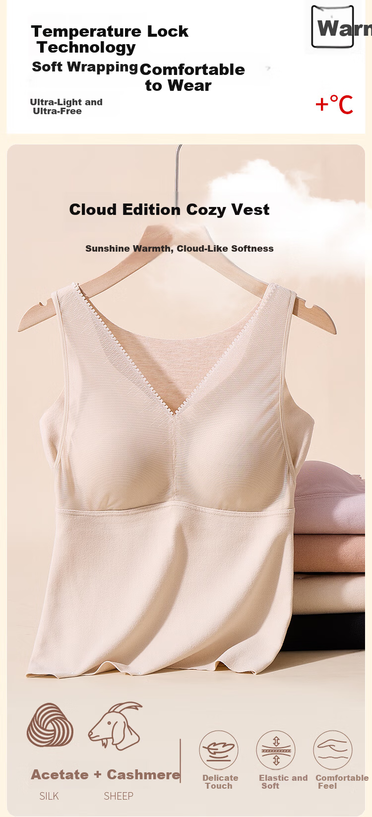 MiiOW Women's Cashmere And Nylon Thermal Vest with Built-In Bra Pads, Heat-Retaining Underwear, Lace Top, Coffee Color, 2XL 1