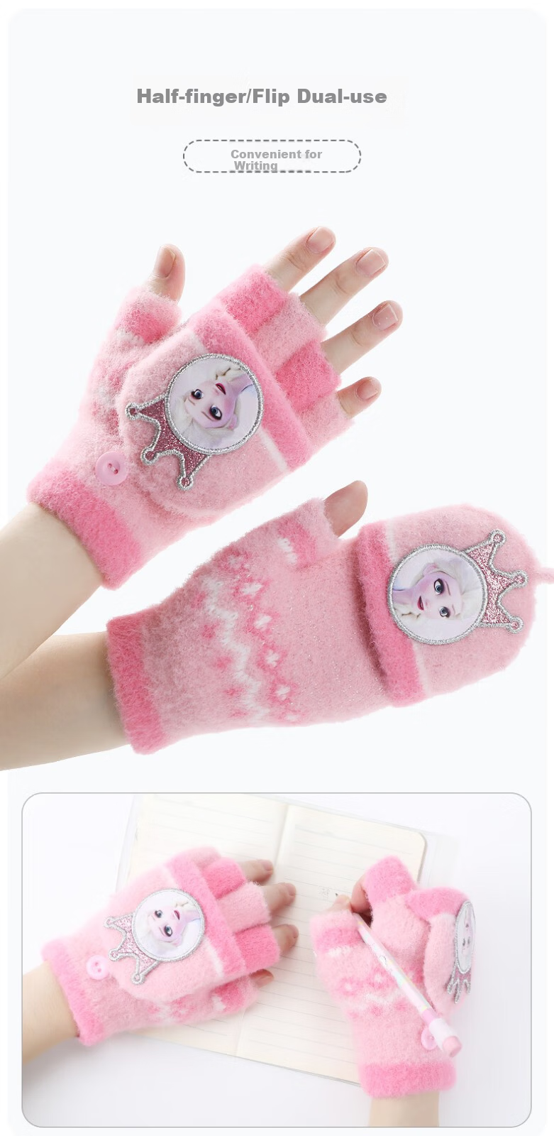 Disney Frozen Kids Winter Gloves Girls Fleece Lined Five-Finger Warm Gloves 7