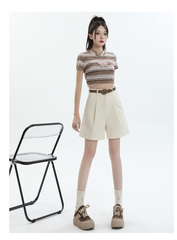 Jeanswest Women's 2026 Summer Cotton High-Waist Fashion Straight-Leg White Mid-Length Shorts XL 23