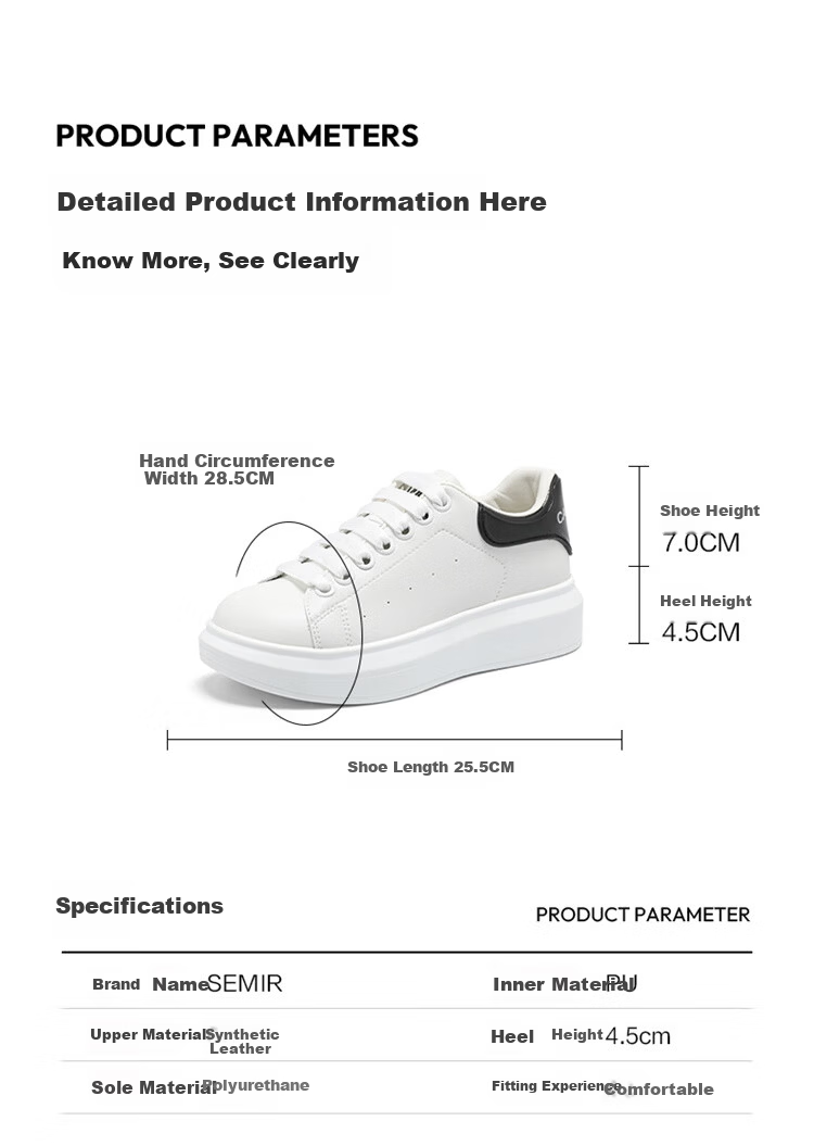 Semir Women's White Sneakers Spring Autumn Height Increasing Casual Shoes McQueen Style SFYM251037 White Black Size 40 3