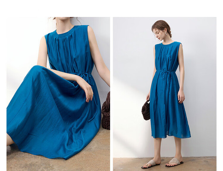Demana Oxygen Lenzell Summer Sleeveless Pleated Waistband Loose Slim Fit Dress for Women Premium 5