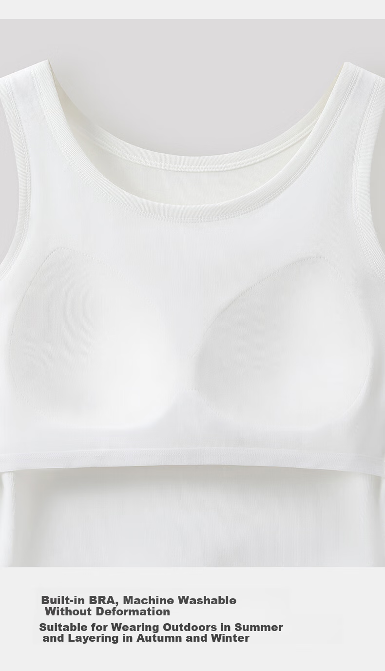 Threegun 2026 Spring Summer [With Chest Pad, Wearable Outside] Loose Ribbed Cotton Vest Women Solid Color Base Layer 9
