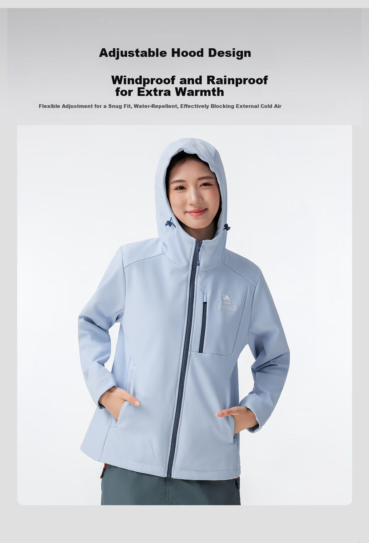 CAMEL Women's Softshell Jacket Fleece Lined Warm Anti-Static Windproof Waterproof Hooded Coat for Men 8