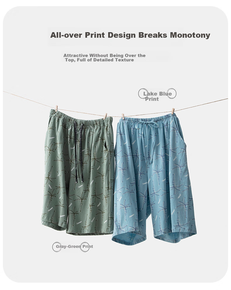 Yiershuang 100% Cotton Men's Homewear Five-Point Shorts Casual Printed Lounge Pants 3XL 7