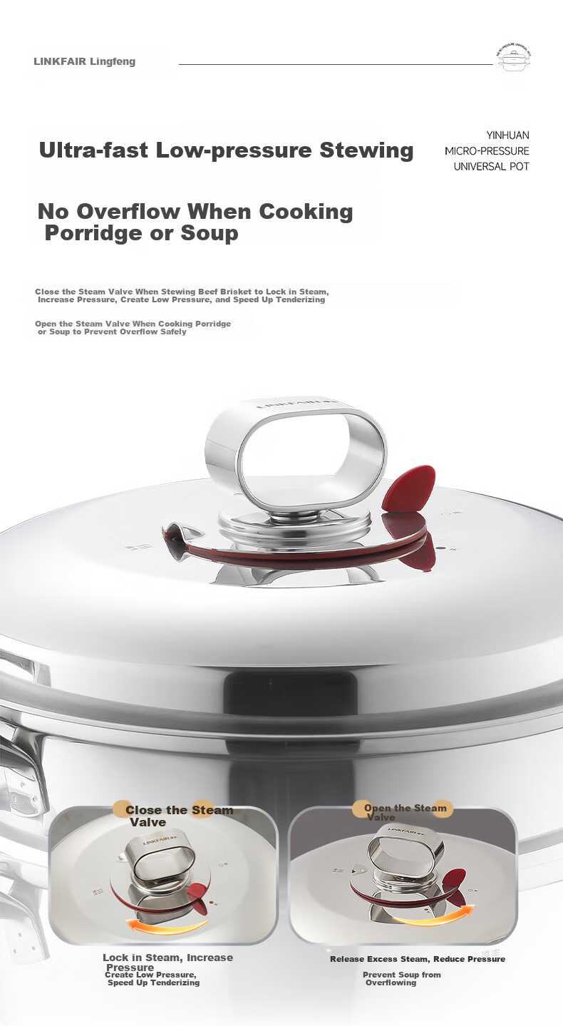 LINKFAIR Stainless Steel Steamer Pot Double-Layer Multi-Function Steaming Boiling Stewing Cooker Compatible with Gas and Induction Cooktops 3