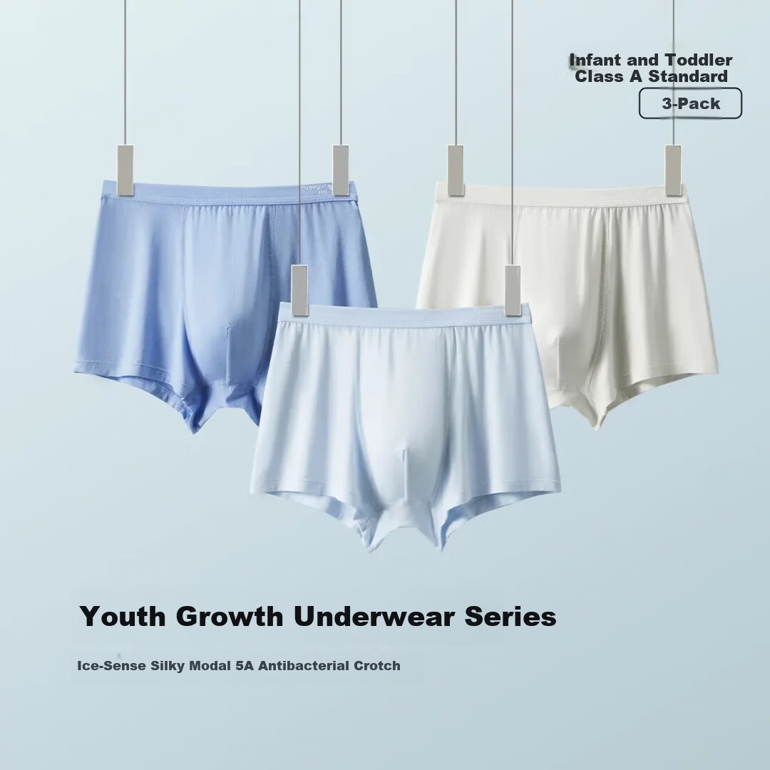 THREEGUN Modal 5A Antibacterial Kids Underwear A-Class Cooling Boys Boxer Briefs 3-Pack (1) Size 165