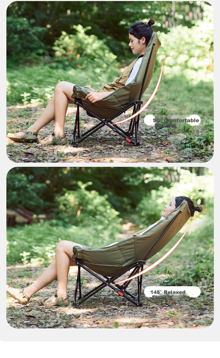 Naturehike Starfish Outdoor Camping Folding Chair Recliner Fishing Chair Beach Chair Portable High Back Moon Chair Black 7