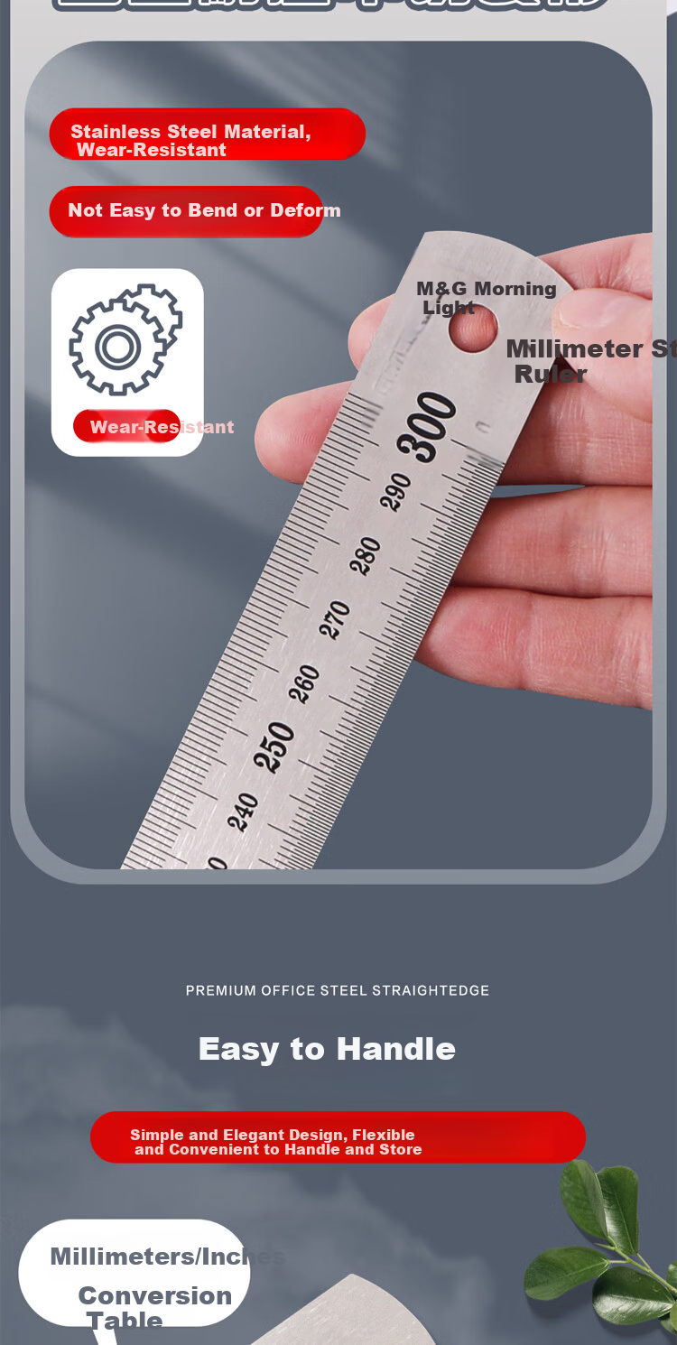 M&G 20CM Metal Ruler Office Drawing Scale Ruler Millimeter Steel Ruler Stainless Steel Measuring Ruler for Students ARL96119 1 Piece 2
