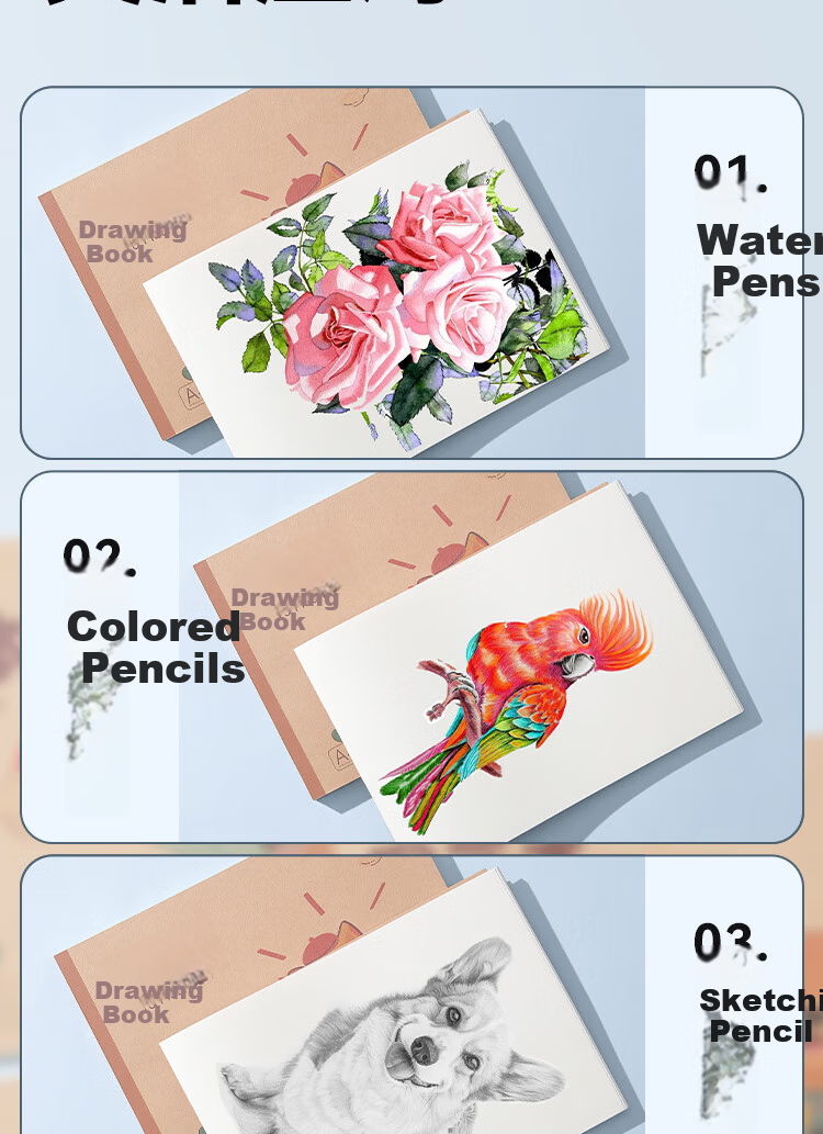 JD Jingzao 5-Pack A4 20-Sheet Children's Art Drawing Books for Elementary and Middle School Students 10