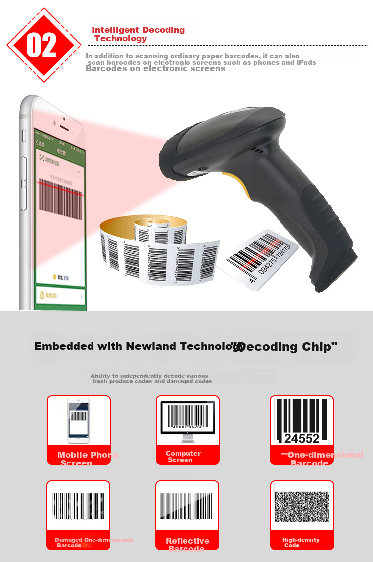 Newland NLS-HR15-BT 1D Wireless Barcode Scanner Warehouse Express Scan Gun Automatic Storage Handheld Scanner 6