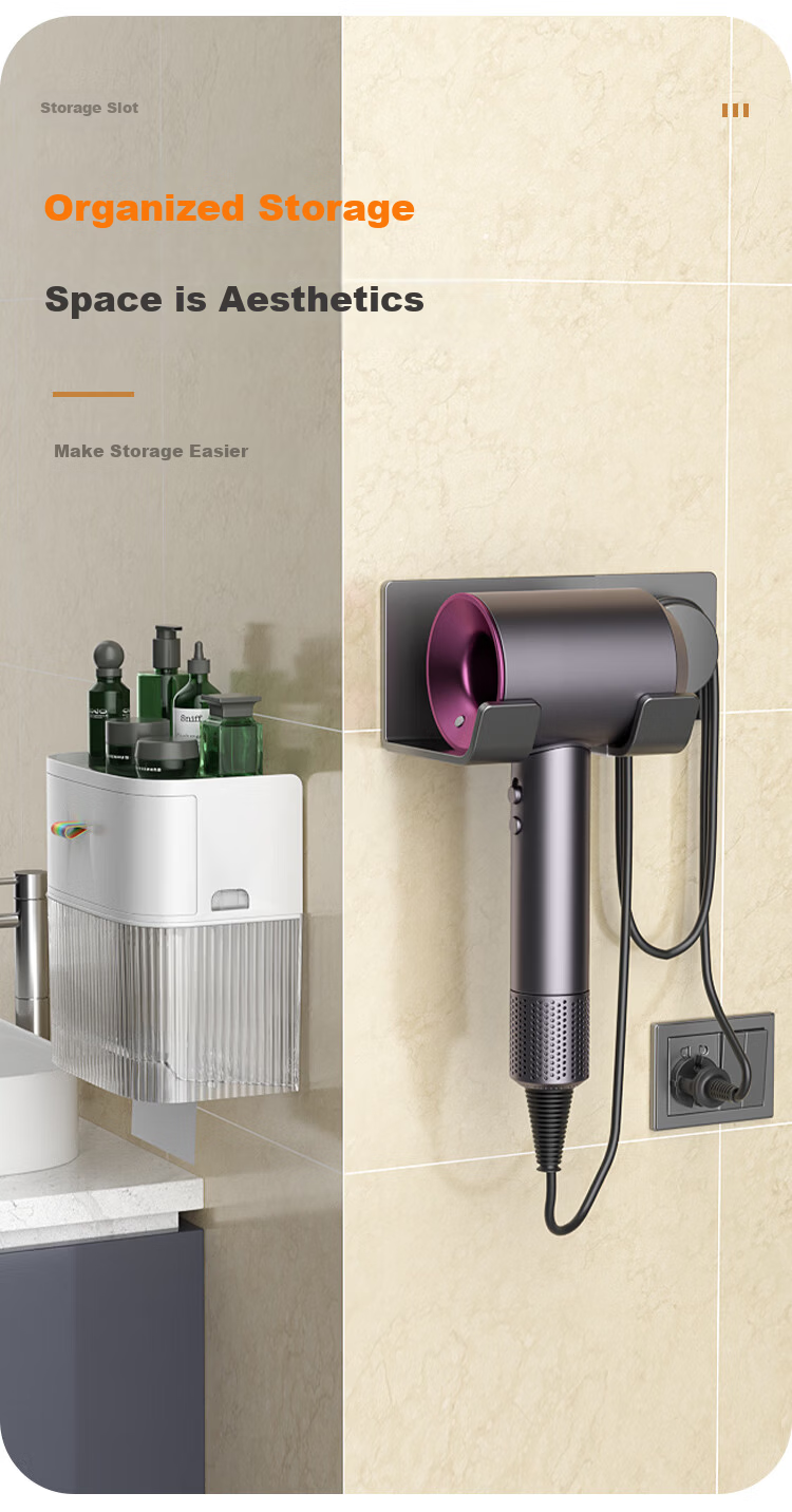 Jiabangshou Hair Dryer Holder No-Drill Bathroom Wall Storage Rack Hairdryer Storage Stand 6