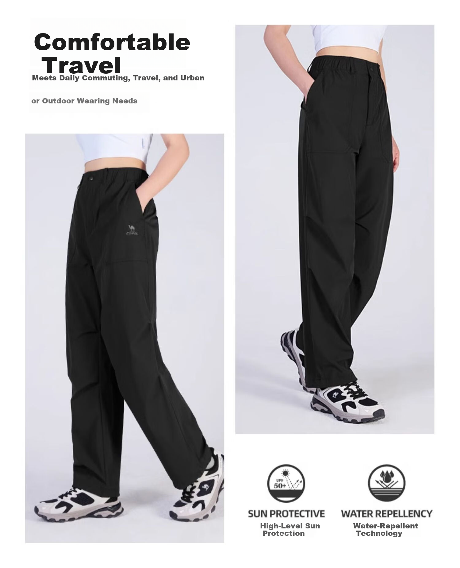CAMEL [Dilraba Dilmurat Edition] Women's Outdoor Cargo Wide-Leg High-Waist Elastic Drawstring Jogger Pants 34