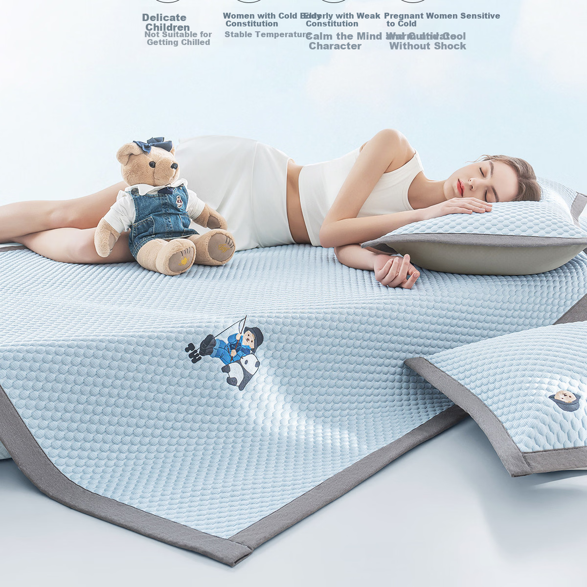 Teenie Weenie Bear Class A Ice Bean Cooling Mat Summer Cool Ice Silk Mat Washable Soft Air Conditioning Mat 150*200cm Gray 9