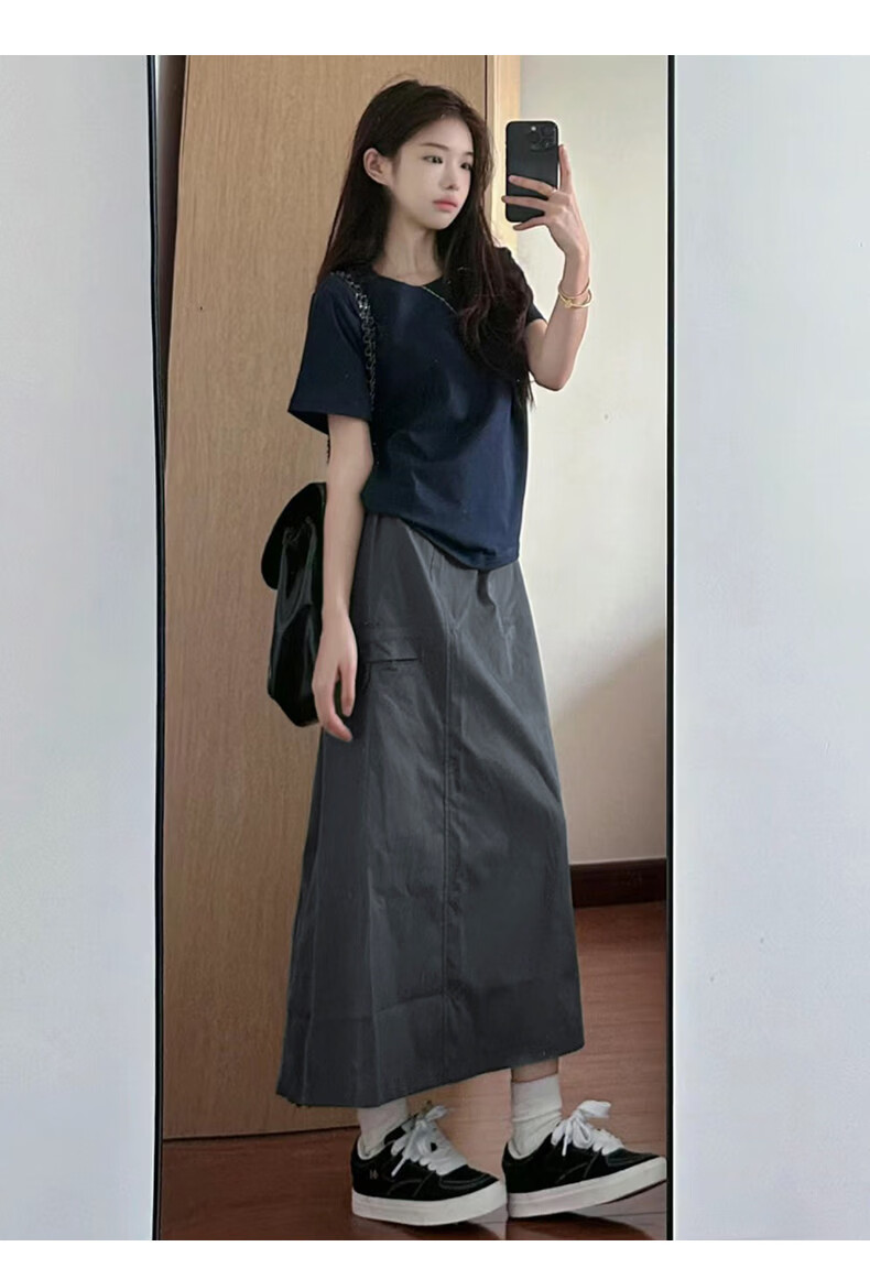 Langsha American Vintage Workwear Skirt Women Summer 2026 New High Waist Pear Shape Hip Cover Slimming Mid-Length Skirt 11