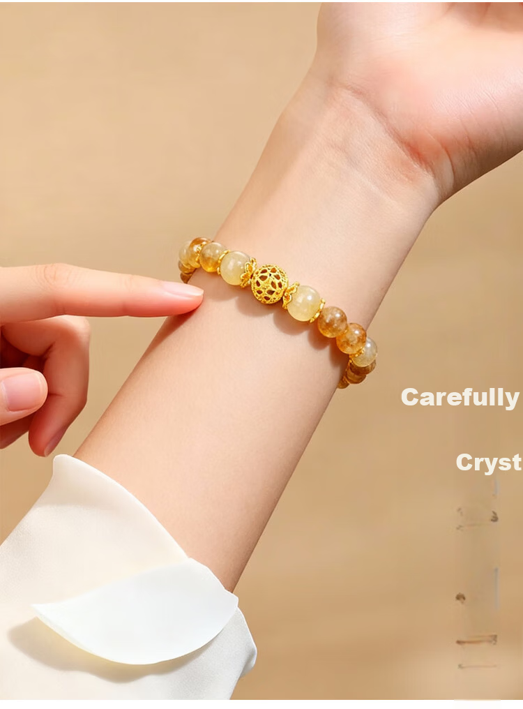 Jinliufu Jixiang Yellow Crystal Bracelet for Women, Fortune-Attracting Chain, Little Tyrant, Daily Wealth, Natural Crystal Beads, Lucky Charm, Mother's Day Gift 3