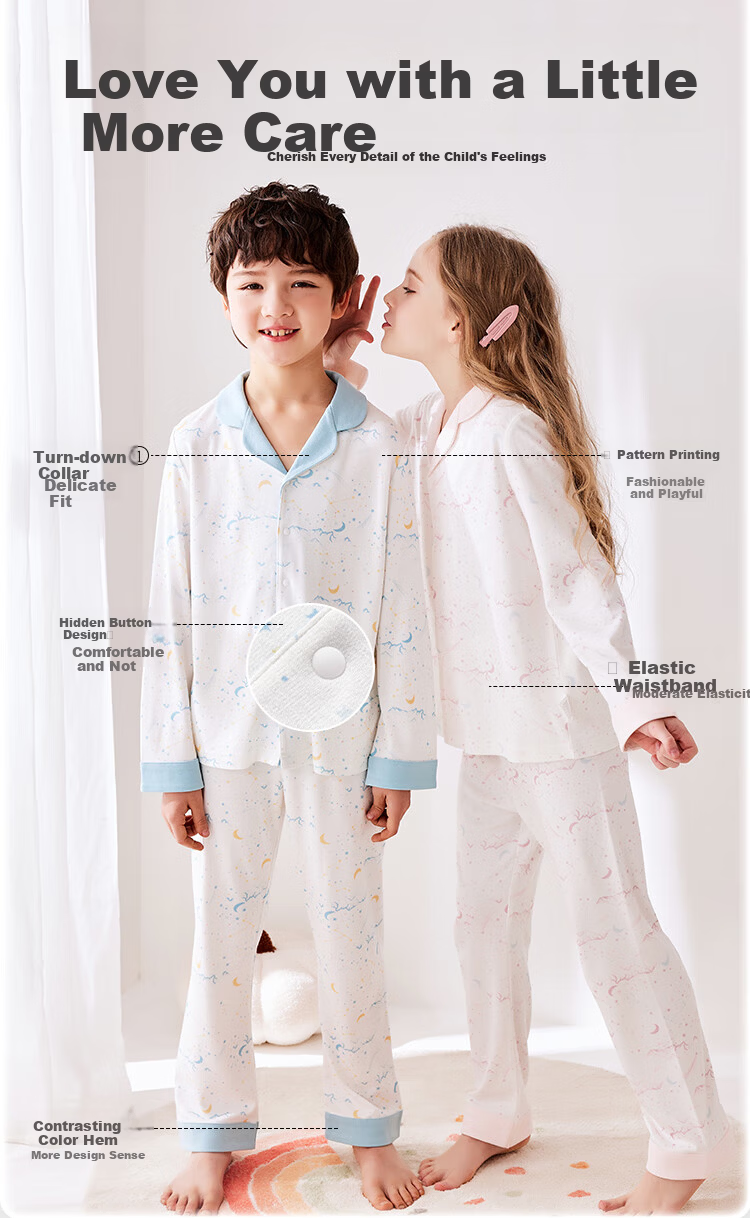 YEEHOO Lenzing Modal Children's Loungewear, Spring And Autumn Thin Air Conditioning Clothes, Boys And Girls Baby Children's Pajamas, Pink, Size 120 4